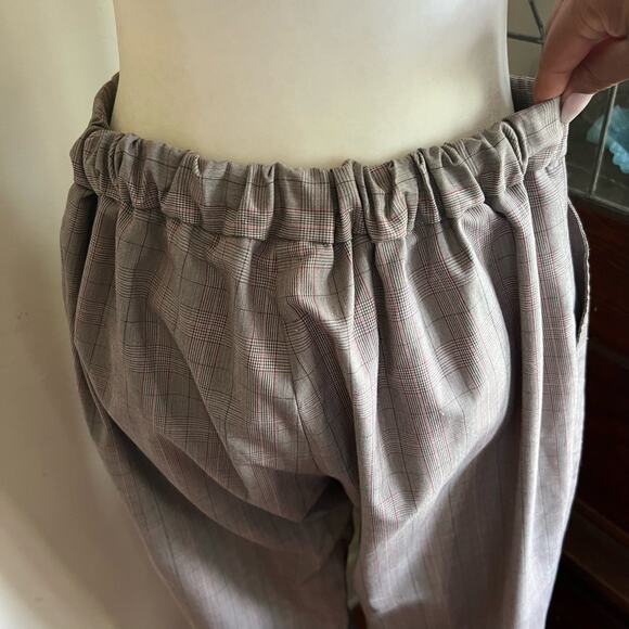 Vintage Gray Plaid Pull-On Elastic Waist Pants Size L Petite Slacks Bootcut Work - Picture 7 of 17